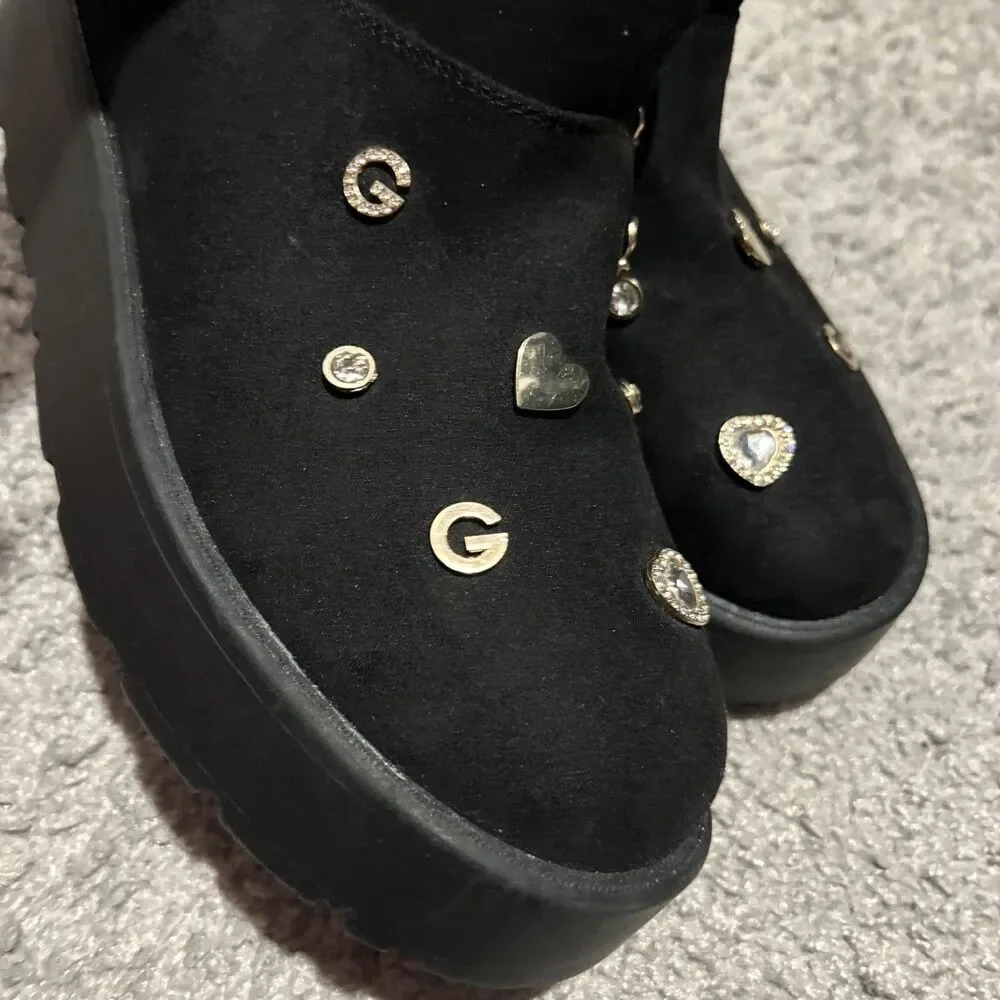 GB Black Suede Faux Fur Lined Boots with Charms - Women’s Size 8